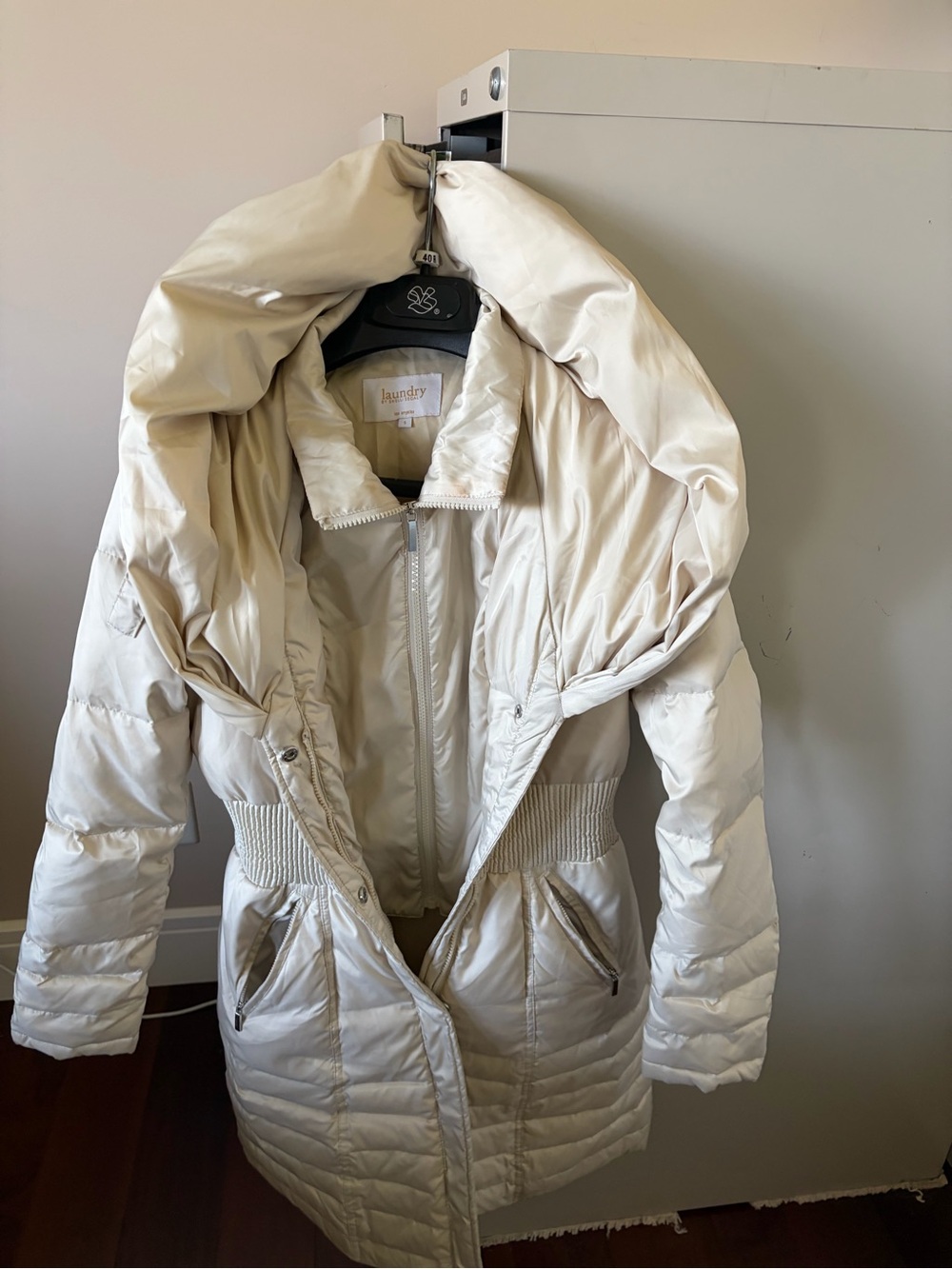 Laundry By Shelli Segal Off-White Hooded Puffer Coat